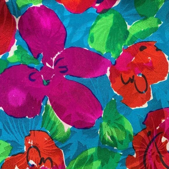 Vintage Adrianna Papell Skirt Multicolored Blue Flower Detail Silk Secretary - Picture 6 of 8